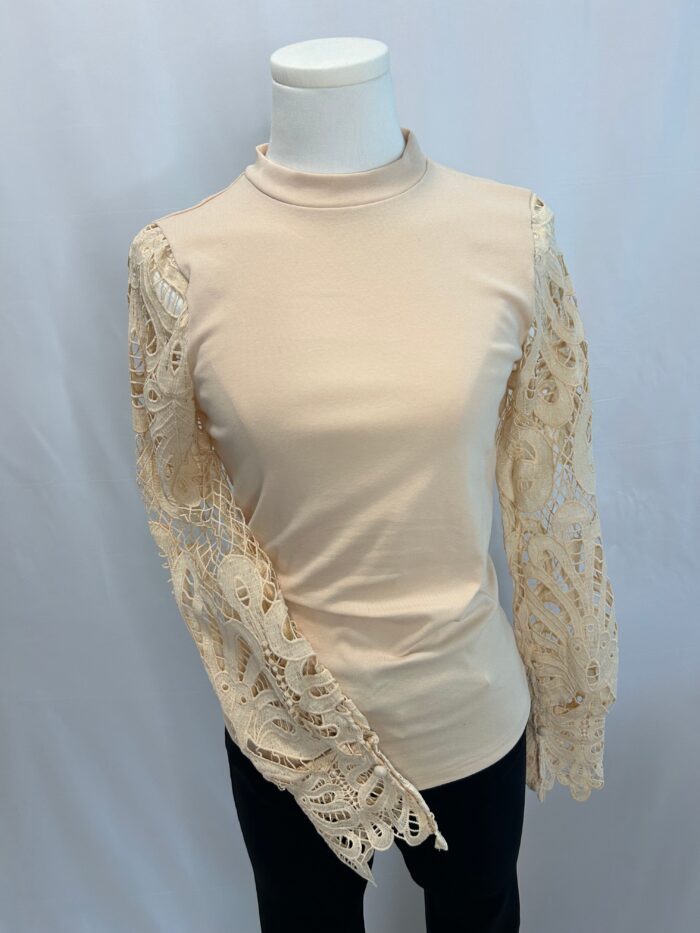 Blusa Beige Manga Torchon - Image 3